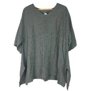 Match Point Womens Size M Navy White Plaid Gingham 100% Linen Shirt Top Made USA